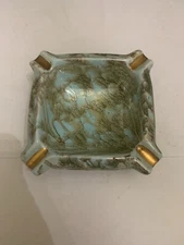 Vintage Mid Century Hand Painted Delfts Holland 1960's Aqua Mod Ceramic Ashtray