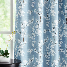 Blue White Blackout Curtains for Living-Room 84Inch Floral Printed