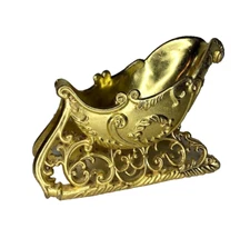 Santa Sleigh Christmas Centerpiece Decor Gold Bowl Planter Large 11"x9"x6"