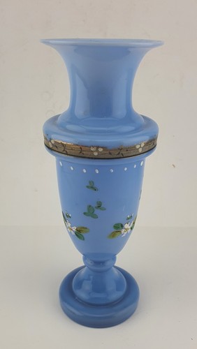 Vintage Victorian Blue Bristol Enamel Vase Snapped Pontil