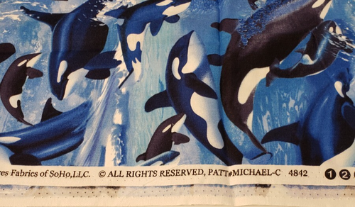 Orcas Fabric 19" Killer Whales Michael Searle Timeless Treasures Ocean Quilting - Picture 3 of 5