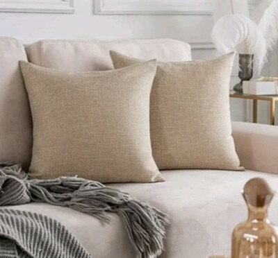 Set aus 2 eleganten quadratischen Kissenbezügen aus Leinenimitat in cremefarbenem Beige Reißverschluss