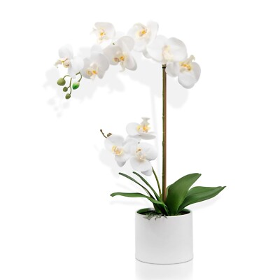Künstliche Orchidee Blumenaufsteller im Topf 55 cm weiß realistisch Home Party Deko