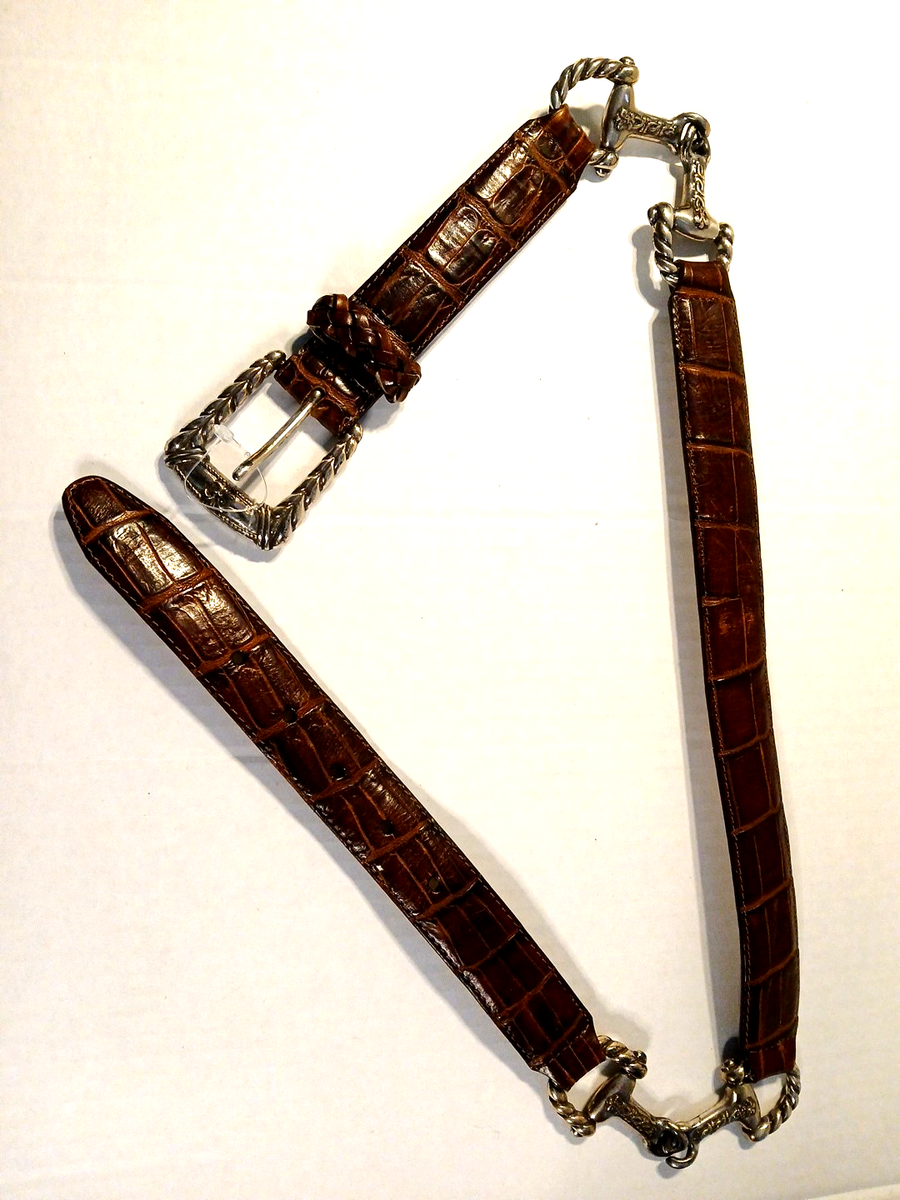 BRIGHTON WOMEN’S BROWN LEATHER BELT WIDTH 1”.SIZE SMALL Brighton Honest Belt Brown/Black Tooled Leather w Medallions  main image 3