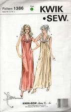 Kwik Sew 1386 Nightgown w V-Neck Yoke, Quilted or Lace-Trimmed Sz XS-L UNCUT