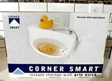 White Ddurable White Bathroom Corner Basket Reuseable by Corner Smart