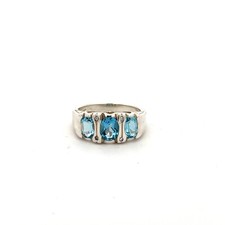 Sterling Silver Three Stone Blue Topaz Ring With CZ Size-6.75