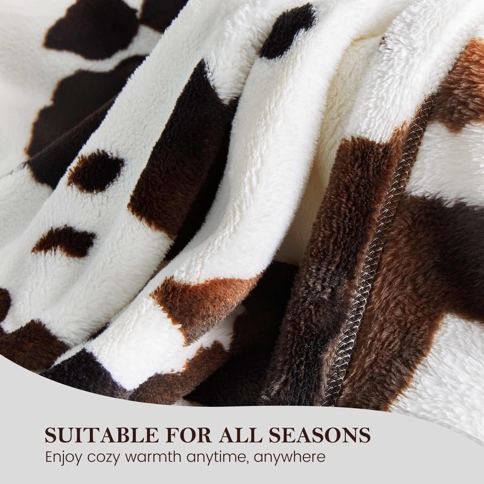 Cow Print Throw Blanket Non Shedding MilkyPlush™ Fleece 330GSM Thick