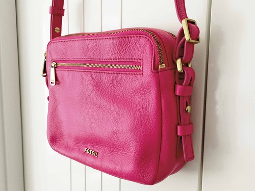 FOSSIL PIPER TOASTER Hot Pink Genuine Pebbled Leather Small Crossbody Bag - Picture 16 of 23