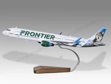Airbus A321 Frontier Airlines Virginia the Wolf Desk Wood Airplane Large 1/100