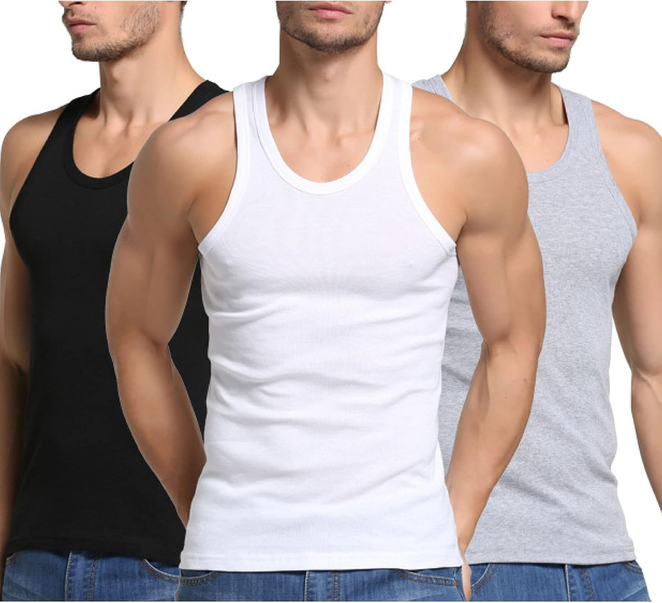Pack De 3 Camisetas Sin Mangas Para Hombre - 100% Algodón Acanalado | Talla XL, Color Negro Y Gris
