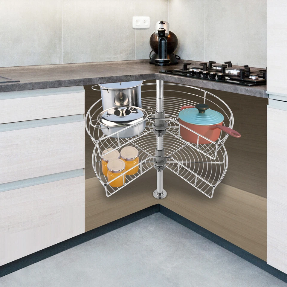 24"Kidney Chrome 2-Shelf Lazy Susan Kitchen  Base Cabinet Corner Organizer Rack - Image 4 of 4