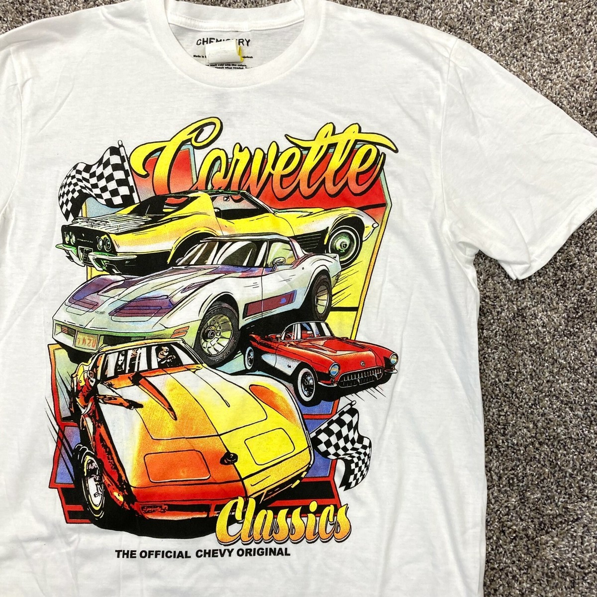 JH Design Men's Chevy Corvette Collage Crew Neck T-Shirt - 3 Colors, 100% Cotton