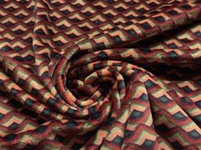 Double Sided Super Soft Cuddle Fleece Fabric Material RETRO WAVES DARK RED