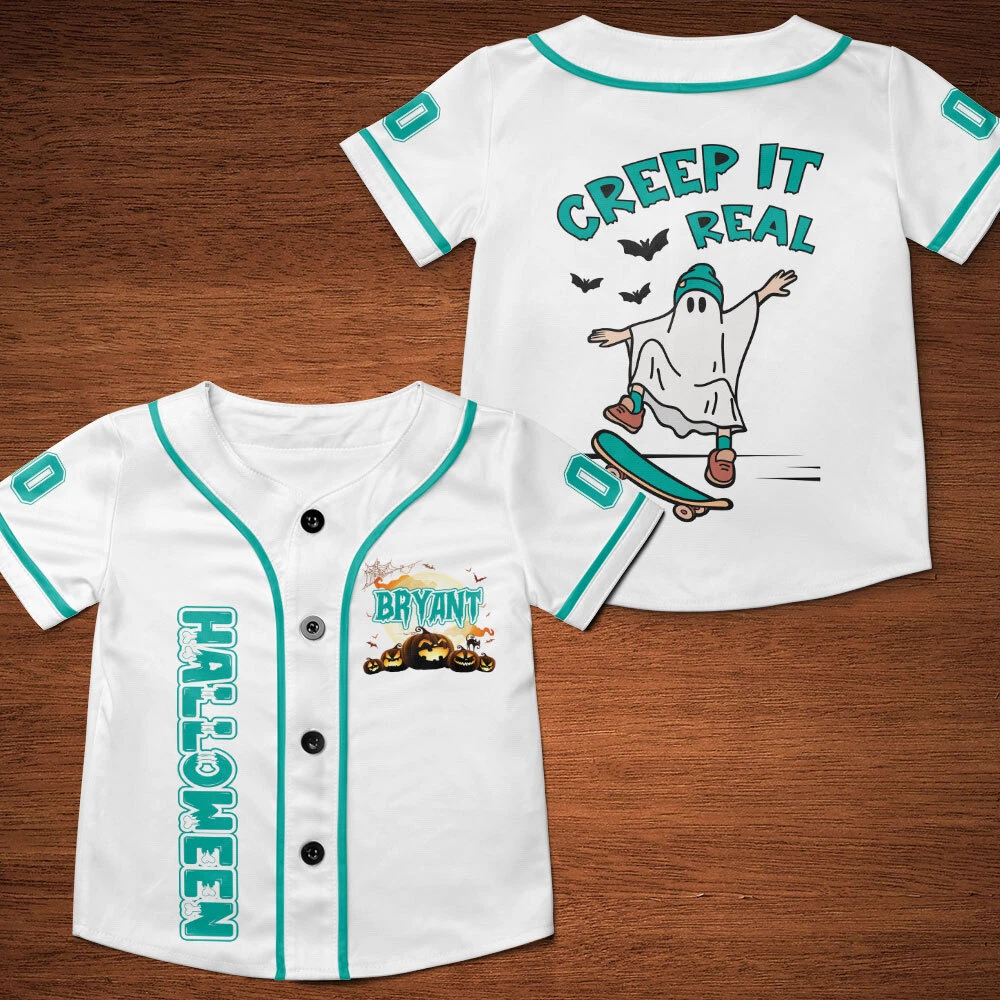 Customized Creep It Real Halloween Baseball Jersey, Ghost Skateboarding Jersey