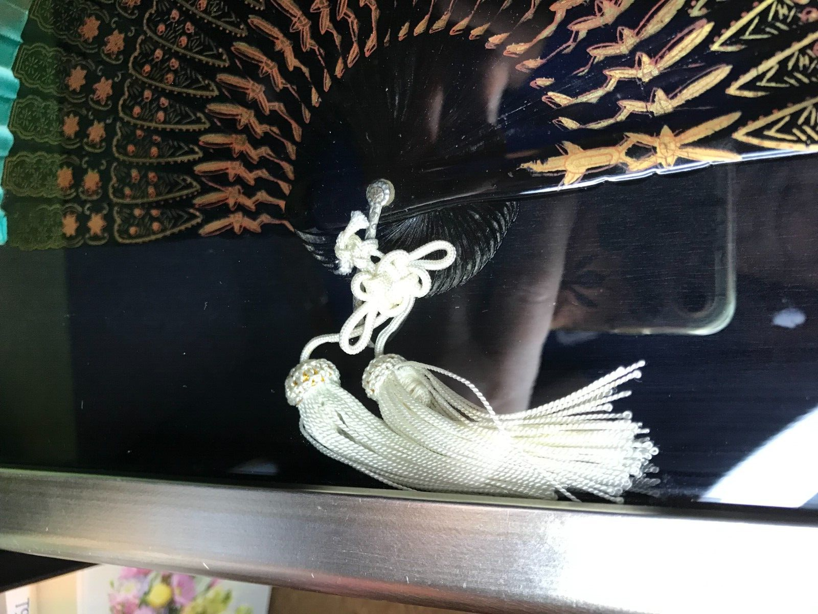 Fan Shadow Box Antique ASIAN Hand Painted large Silk Fan shadow box Framed UV | eBay