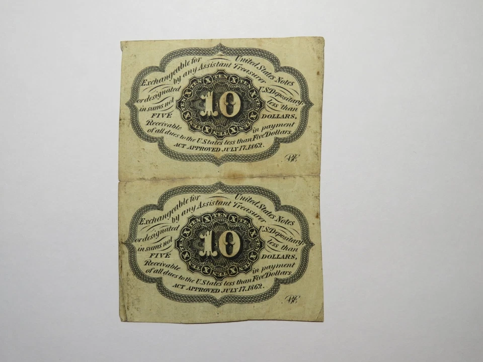 1863 $.10 First Issue Uncut Pair Fractional Currency Obsolete Postage Bank Note - Image 2 of 2