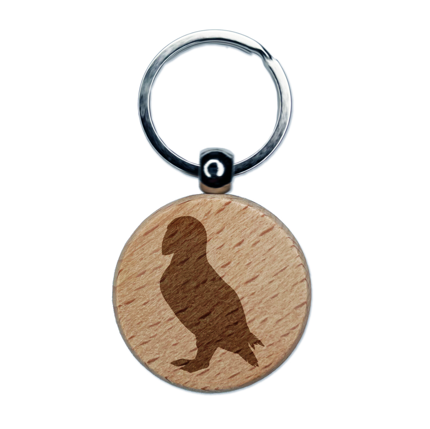 Puffin Bird Solid Engraved Wood Round Keychain Tag Charm