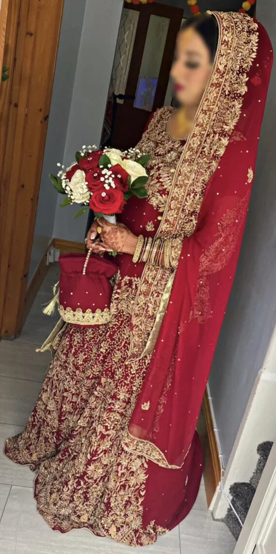 Latest Pakistani Wedding Wear - Red Floor Length Maxi - Lehenga