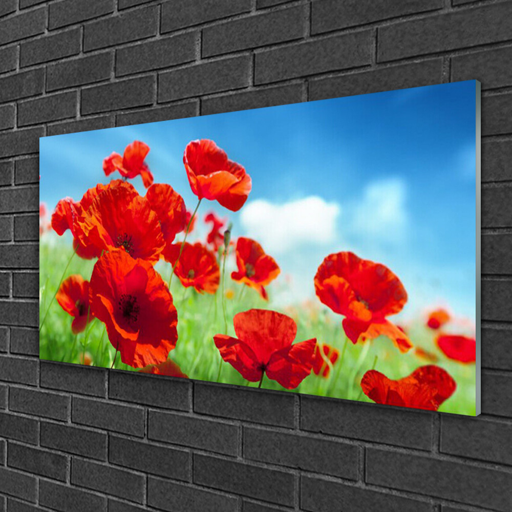 Tableau sur verre floral pavots pour masquer un mur vide avec elegance