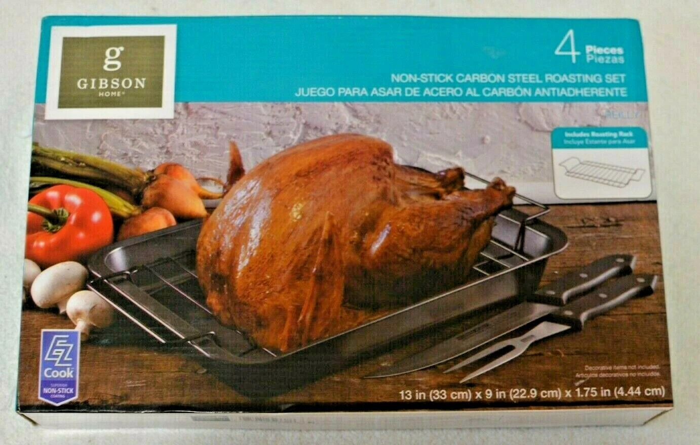 NEW Gibson Home Non Stick Carbon Steel Turkey Chicken Roasting Set 4 Piece