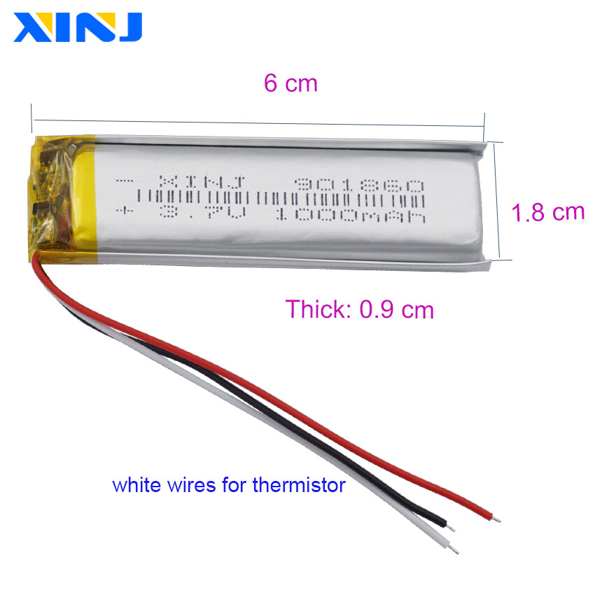 3.7V 1000mAh 3.7Wh Rechargeable Polymer Li Battery 901860 NTC 3-wires ...