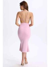 Tubino Vestito Abito Donna Elegante Rosa Scollo Sulla Schiena Aderente 043037
