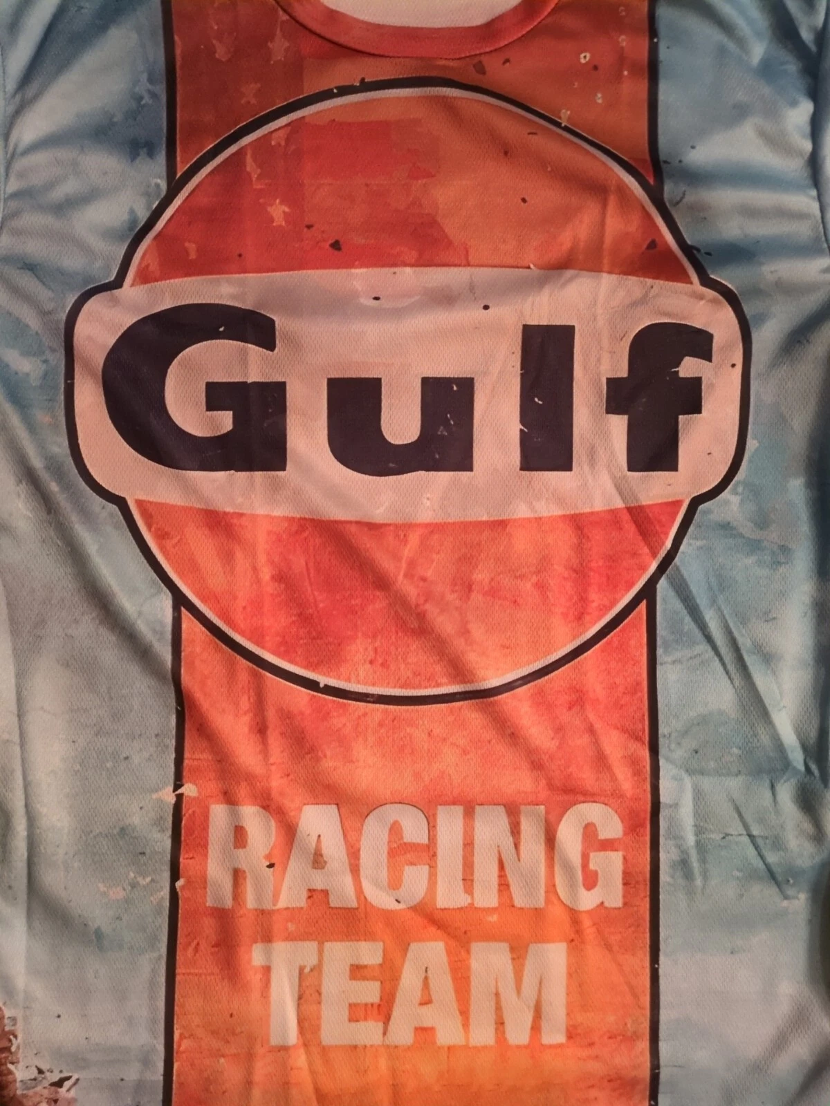GULF RACING TEAM POLYESTER T SHIRT MEN'S SIZE Large Gulf Oil And Gas L 2 Sided