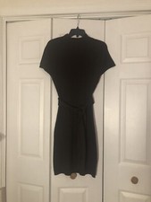 Calvin Klein Women's Brown Rib Knit Sweater Dress Mock Neck Belted Medium