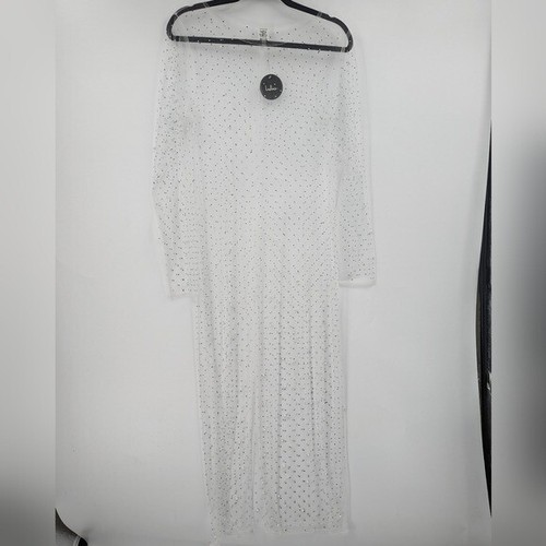 LULU'S Kleid Damen Große Lg L Weiß Transparent Perlen Perlen Langarm NEU