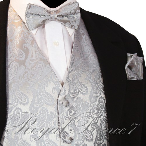 NEW Men's PAISLEY Design Dress Vest and Bow Tie & Hankie Set For Suit or Tuxedo - Picture 6 of 22