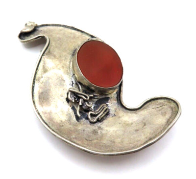 Riesige Designer Brosche 925 Sterling Silber Karneol signiert HETSA BIG 80s Stil