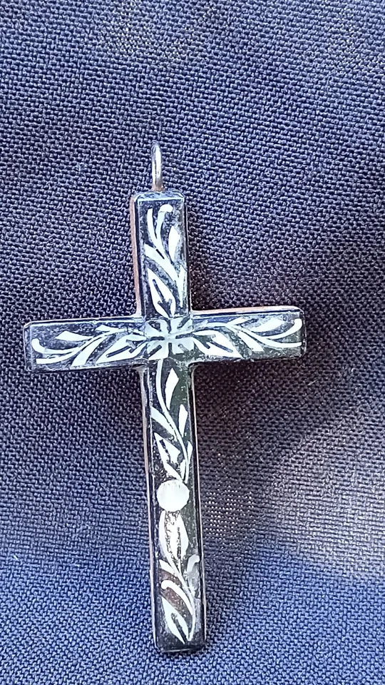 Pendentif Crucifix Croix Laque Incrustation Nacre - Photo 1/4