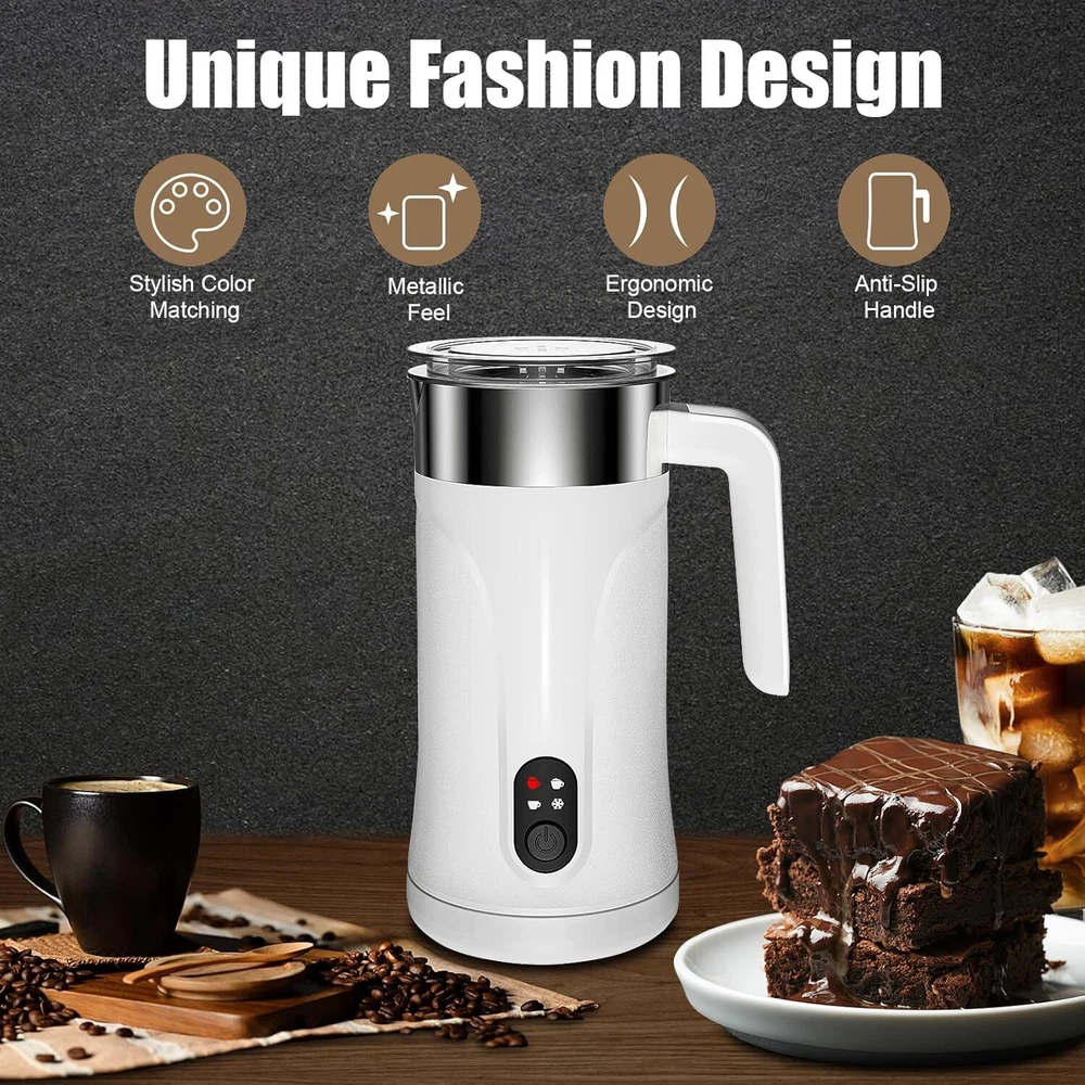 Milk frother, upgraded 4 in 1 milk frother and steamer for coffee, latte, white