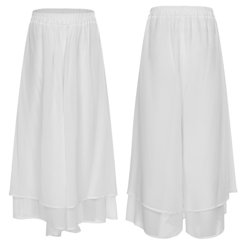 Women Double Layered Chiffon Wide Leg Pants Loose Fit Trousers Lyrical Dance - Picture 24 of 61