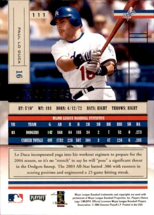 Paul Lo Duca 2004 Playoff Absolute Memorabilia #111 /1349 Los Angeles Dodgers - Image 2 of 2