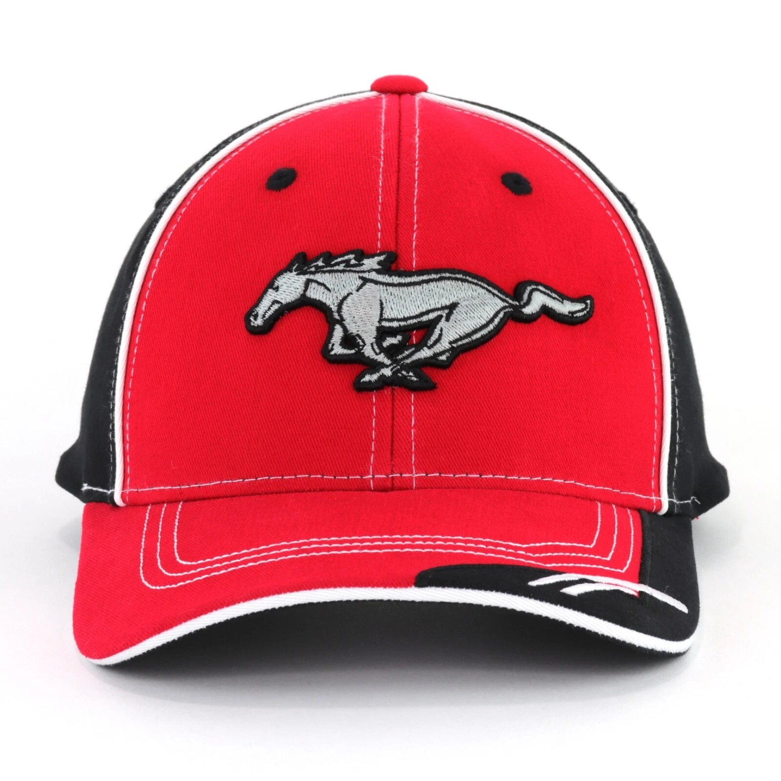 Ford Mustang Pony Red Black Baseball Hat Ball Cap Puff Embroidered Structured