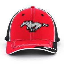 Ford Mustang Pony Red Black Baseball Hat Ball Cap Puff Embroidered Structured