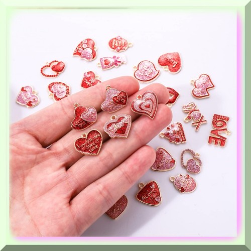 36PCS Glitter Red Heart Charms for Jewelry Making - Perfect DIY Gifts for Valent - Picture 5 of 7