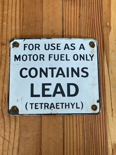 Vintage 1940s Porcelain Motor Fuel Only Contains Lead Tetraethyl Gas Pump Sign