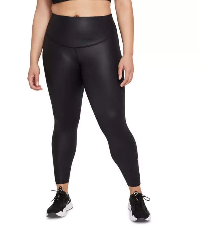 NIKE One Plus Size Mid-Rise 7/8 Faux-Leather Leggings DH3187 Black 1X NWT  $70