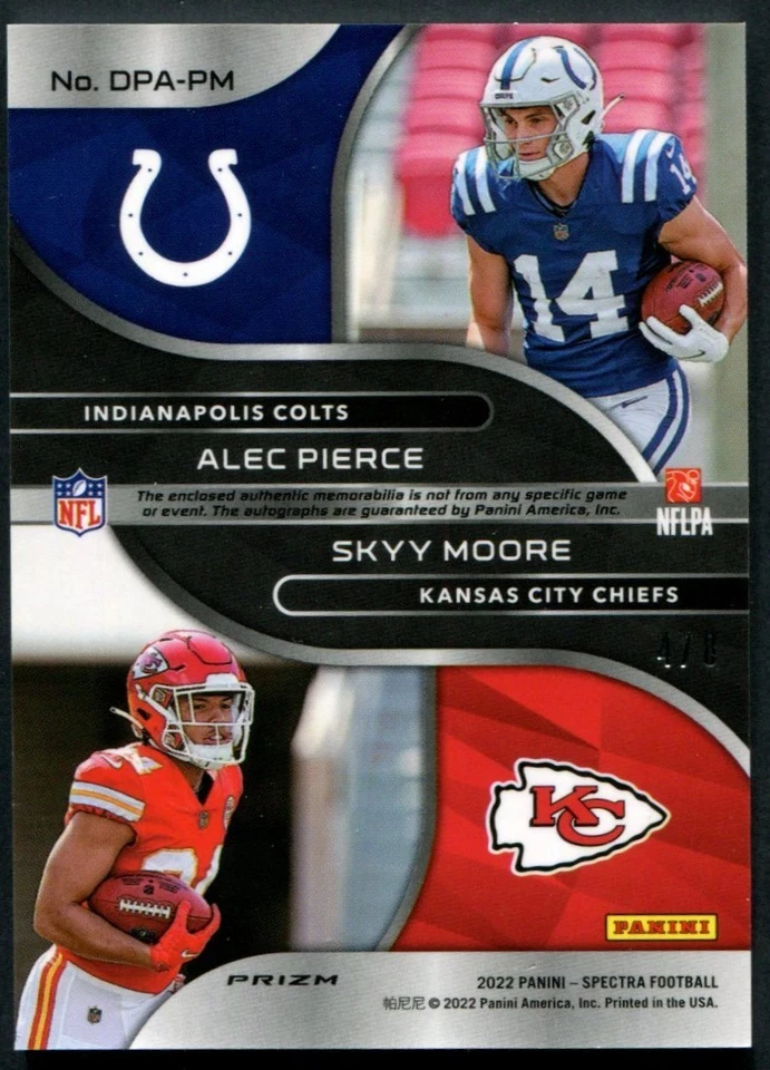 Alec Pierce / Skyy Moore -- Neon Spatter /8 -- 2022 Spectra Dual Patch Auto - Image 2 of 2