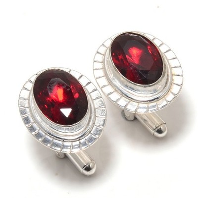 Red Garnet Gemstone Handmade 925 Sterling Silver Jewelry Cufflink For Gift
