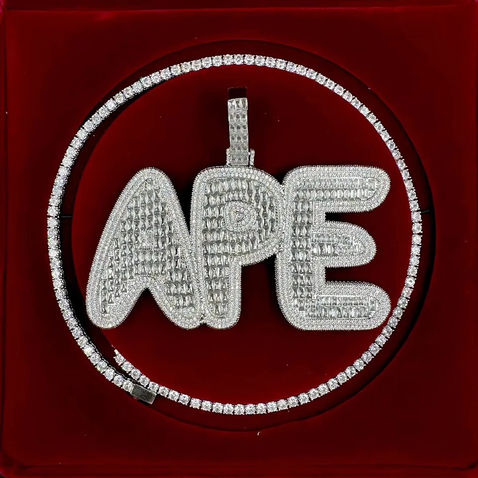 Cadena Colgante 5AAA+ CIRCONITA CÚBICA Ice Out Hop Hip Bling Nombre Personalizado Chapada en Oro 14k Foto 2 de 4