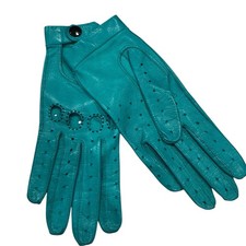 Vintage Leather Driving Gloves Womens 6.5 Small turquoise Lambskin Super Soft