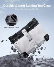 New Motorcycle Top Case, Universal Aluminum Alloy Motorbike Tail Box with Leath