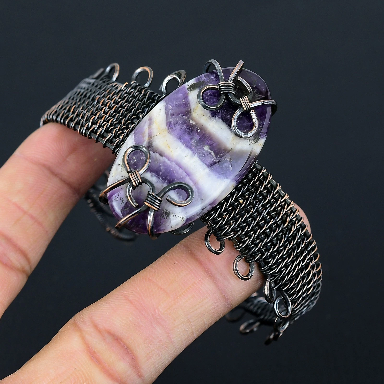 VALENTINO Bracciale regolabile incredibile ametista salvia pietre preziose fatte a mano filo di rame