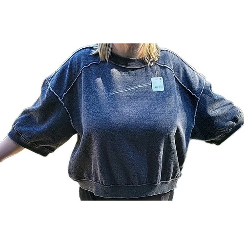 Free People Movement Oversized Sweatshirt Short Sleeve Black Size M - Picture 2 of 6