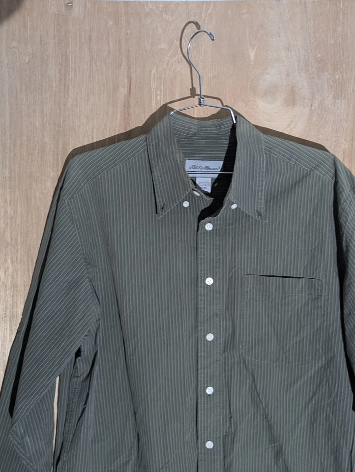 Eddie Bauer Camisa Abotonada Hombre Talla M Manga Larga Cuello Rayas Verde Foto 4 de 4
