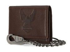 Harley Davidson Mens Embossed Eagle Trifold Chain Leather Wallet Brown MWM040/34
